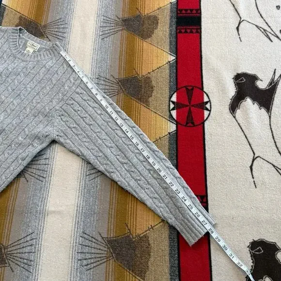 Vintage L.L. Bean Men's Lambs Wool Fisherman Sweater Cable Knit Size Small Gray - Picture 7 of 7